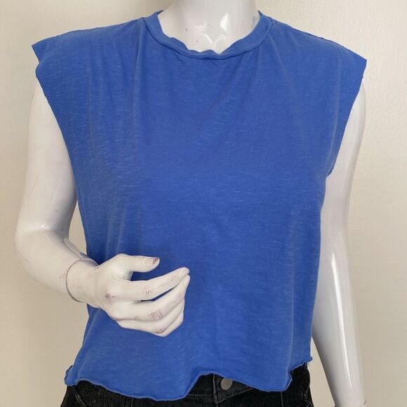 Sundry Royal Blue Muscle Tee w High Neckline and Relaxed Fit Anthropologie - Picture 1 of 5